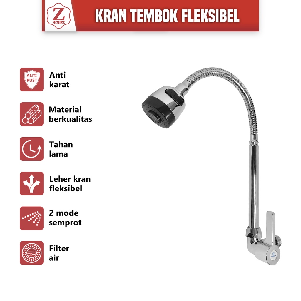 Keran Air Angsa Flexibel Dapur Dinding/Keran Air Cuci Piring Dapur/Keran Cuci Piring Tembok/Kran Angsa Flexible Dapur