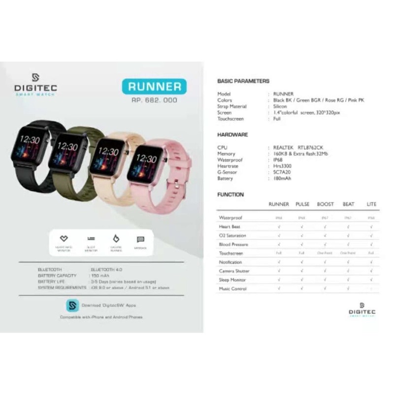 DIGITEC DG SW RUNNER / DG-SW-RUNNER / RUNNER Smartwatch Jam Tangan  Smart Watch ORIGINAL