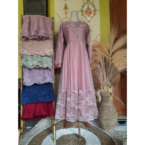 Gamis kebaya Aira burklat kombinasi tille premium
