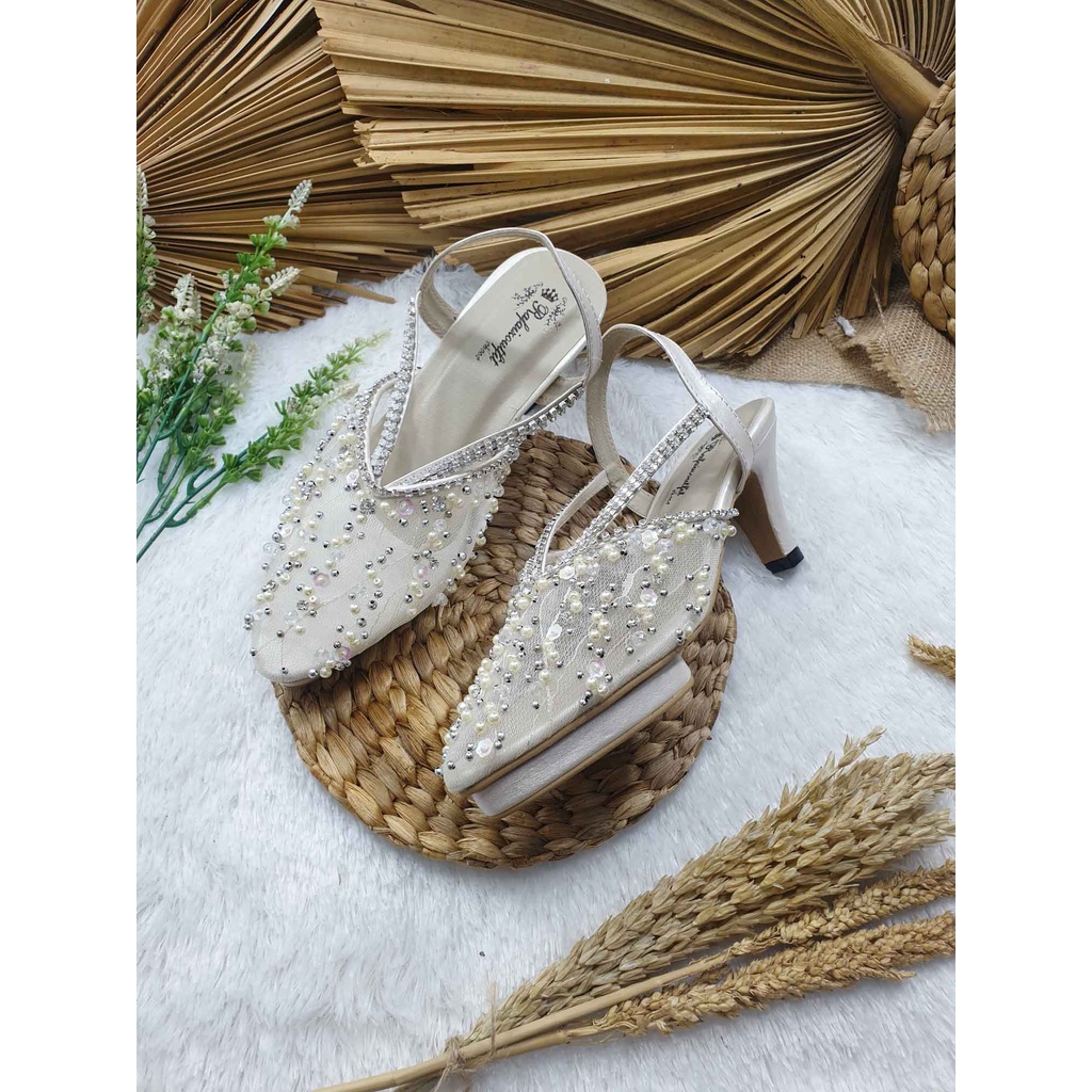 Sepatu wedding cantik hansa broken white 7cm runcing