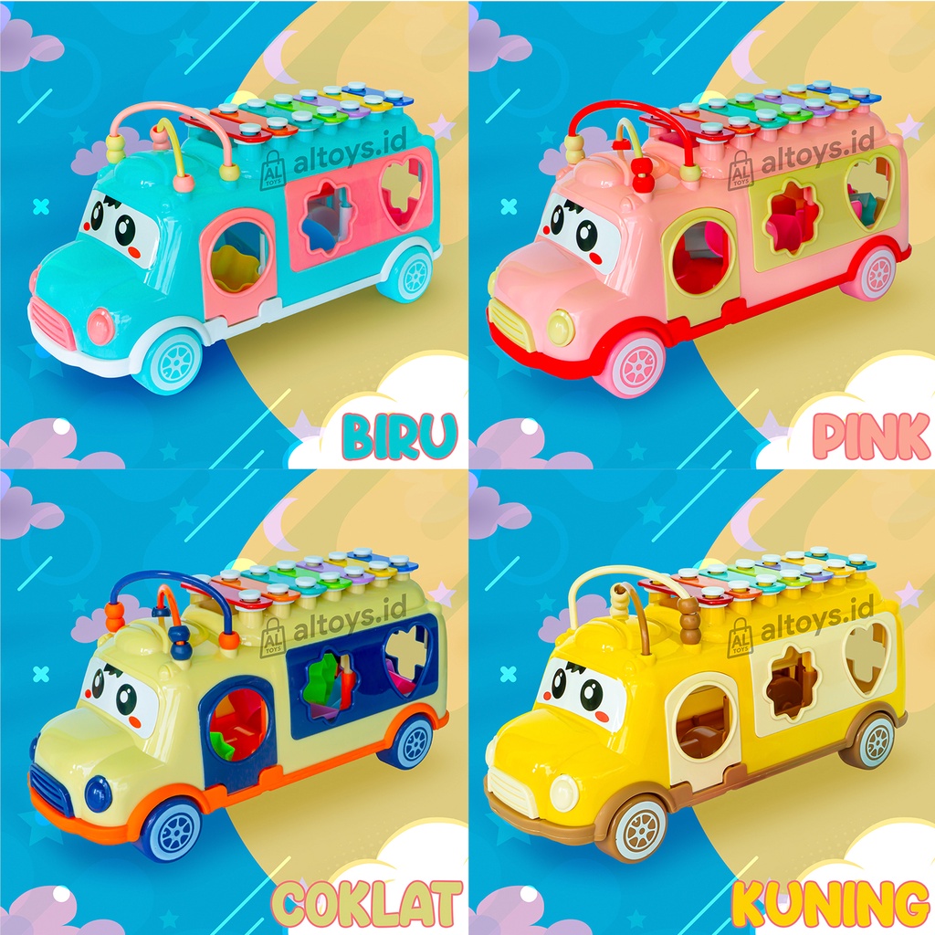 Mainan Edukasi Anak Alat Musik Tangga Nada Xylophone Gambang / Menggenal Bentuk Shape Model Mobil Truck AU01