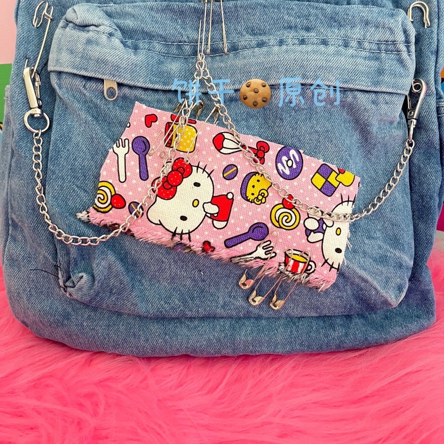 Sera Asli Y2K Cute Hello Kitty Kapasitas Besar Jahitan Denim Bumi Keren In Hot Gadis Single Bahu Ransel Wild High Street