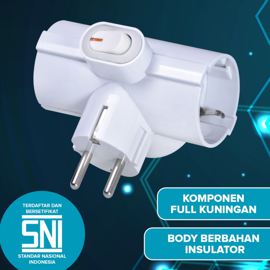 Kenmaster Steker Colokan 3 Lubang Plug Adaptor + Switch 080/ 006