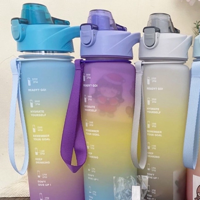 Botol Minum Motivasi 1100ML Korea Viral/Botol Gradasi/Botol Lucu 3 Warna