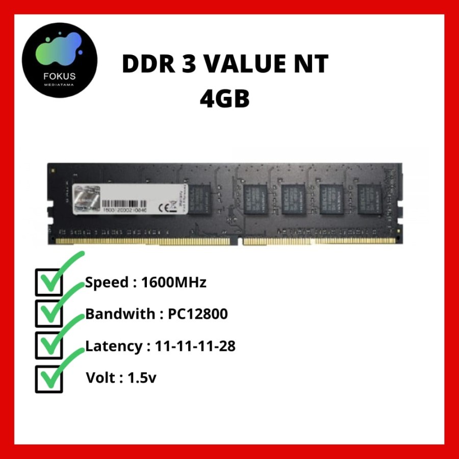 G.Skill Value RAM PC 4GB DDR3 1600 Mhz [F3-1600C11S-4GNT]