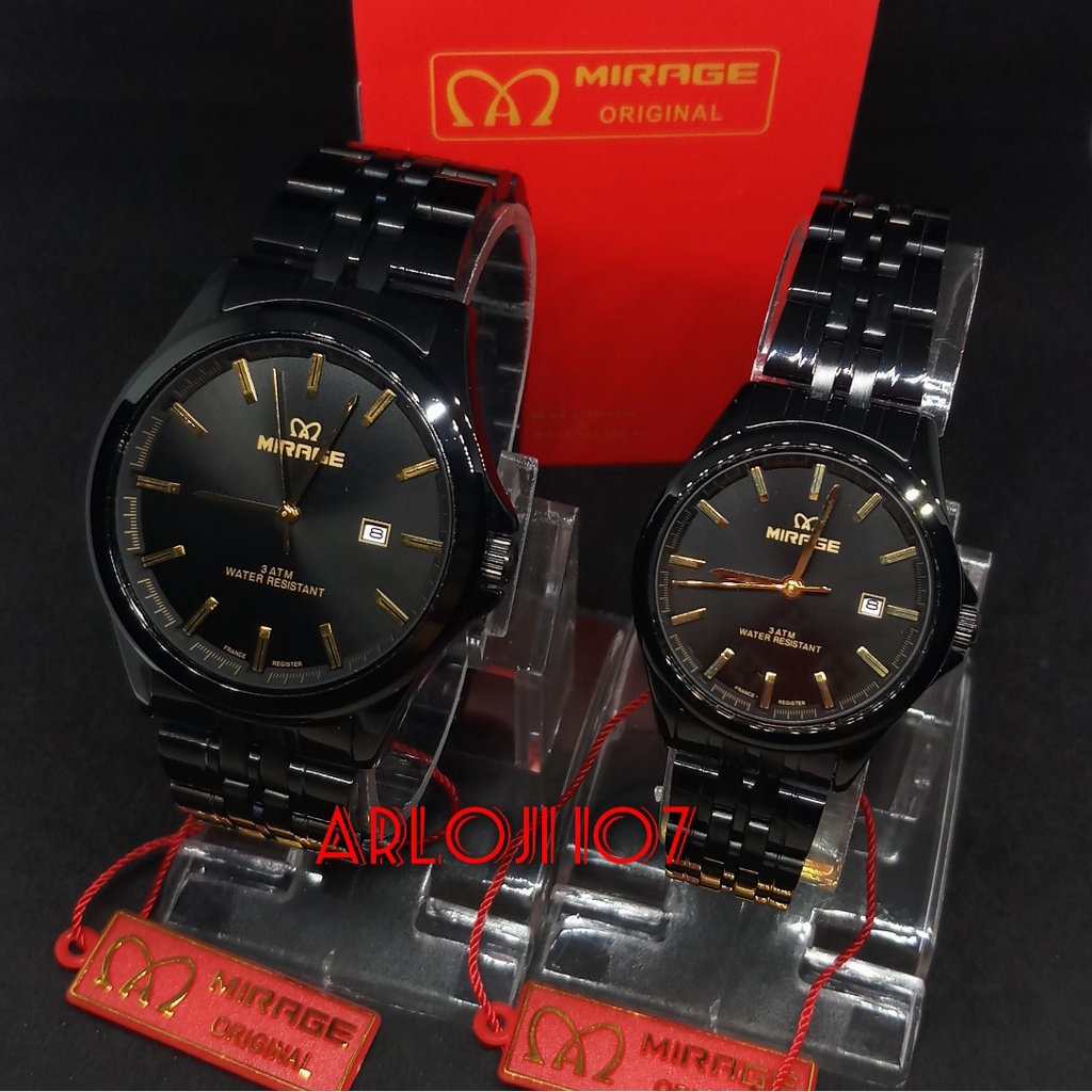 Jam Tangan Mirage Original Couple Analog Pria & Wanita Casual Formal BRP-M 8709 & BRP-L 8709 Black A