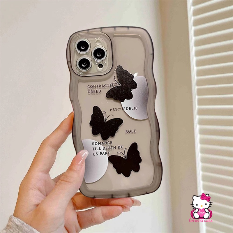 Soft Case Tpu Motif Kupu-Kupu Hitam Untuk iPhone 12 14 13 11 Pro Max XR 14 Plus 7 6 6s 8 Plus X XS Max SE 2020 7Plus 8Plus