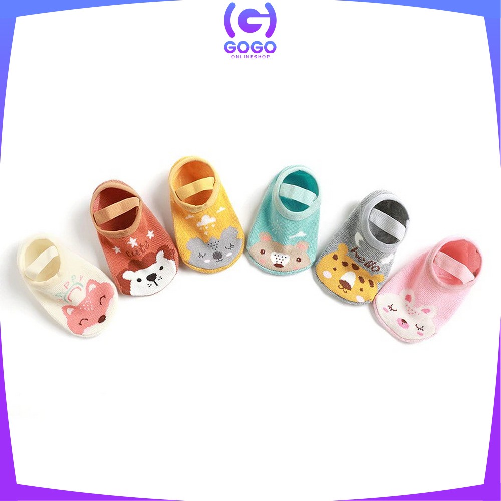 GOGO-P377 Kaos Kaki Dengan Ankle Strap Anak Bayi / Sepatu Kaus Kaki Anak Bayi Bahan Katun Anti Slip untuk Baby