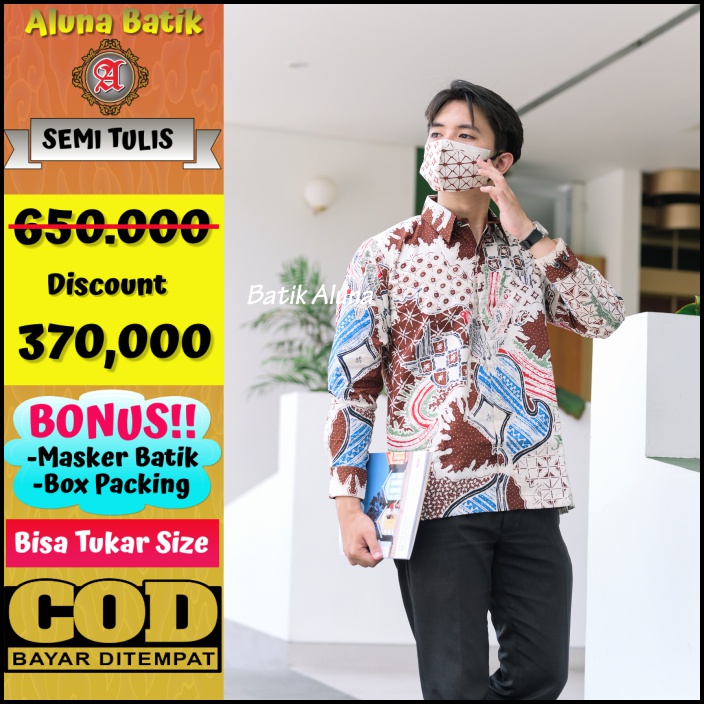 Kemeja Batik Pria Semi Tulis Full Furing Adhem Bahan Katun Primisma Batik Aluna PTS 009