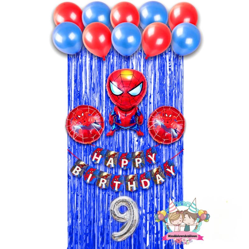 WINDBLOWN BALON SET ULANG TAHUN SPIDERMAN ANAK COWO / BIRTHDAY ULTAH HBD BOY AVENGER SUPERHERO