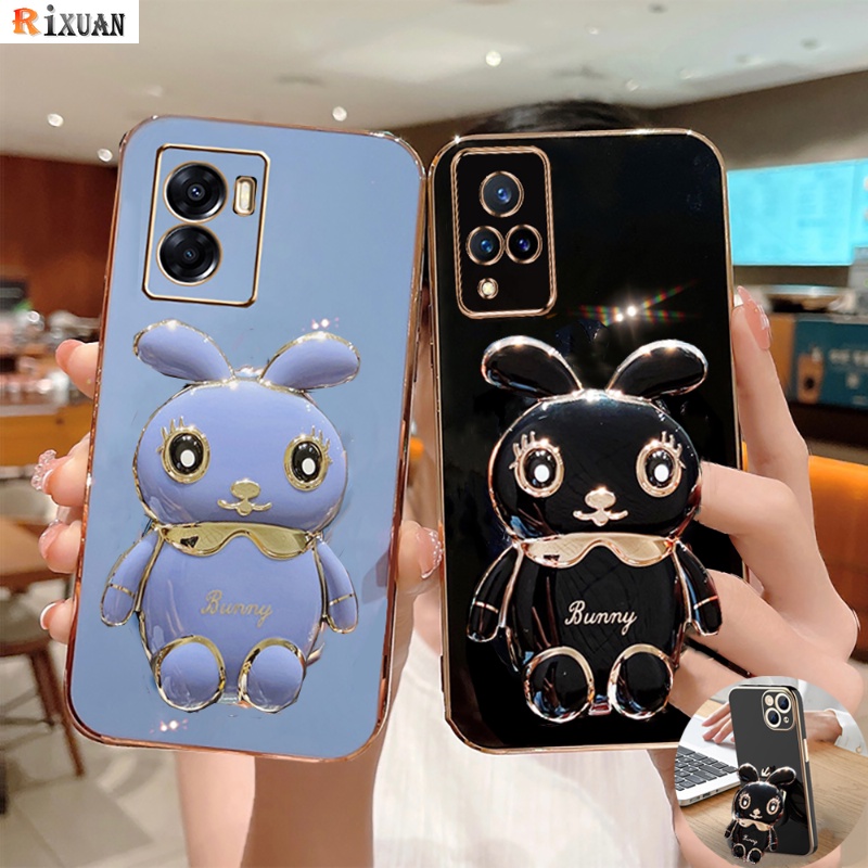 Soft Case Karet Motif Kelinci Dengan Stand Holder Untuk Vivo V25 5G V25e V21 V23e V21e V20 SE V19 NEO Y50 Y30 Y30 Y51 2021 Y31 Y53S Y51A S1Pro V15