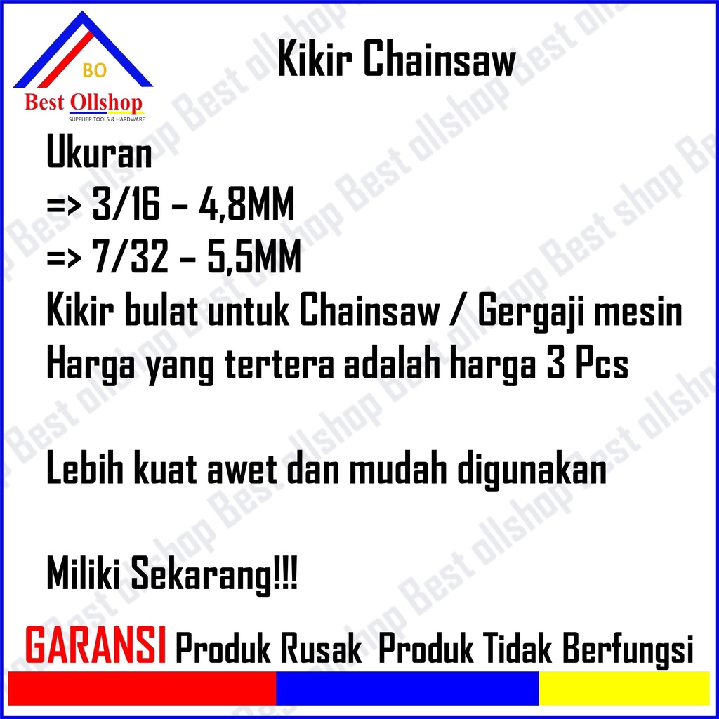 Kikir Bulat Rantai Chainsaw Files Senso Gergaji Mesin Saw Files 3/16&quot; 4.8 MM Isi 3 Pcs Murah