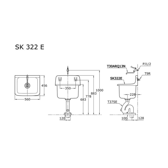 Service Sink Toto Sk322E Komplit Set Include: T37Se Dan T30Arq13N
