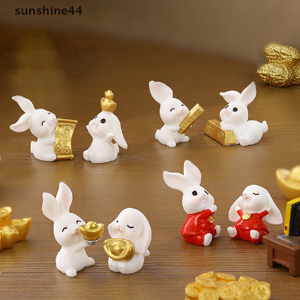 Sunshine 1Pc Miniatur Kartun Kelinci Natal / Tahun Baru Bahan Resin Untuk Dekorasi Lansekap Mikro