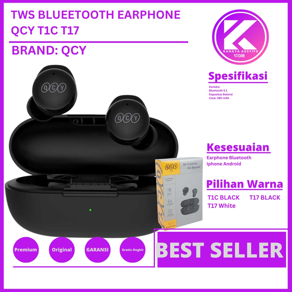 QCY TWS Bluetooth Earphone with Charging Case - QCY-T17 T1C