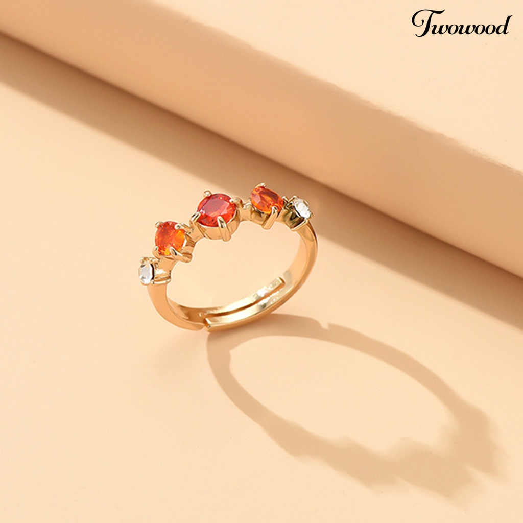 Cincin Berlian Imitasi Adjustable Warna Orange Gaya Vintage Untuk Wanita