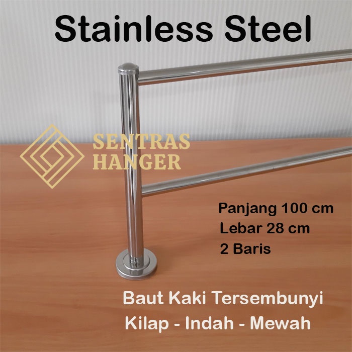 Gantungan Baju Stainless 100cm, 2 baris