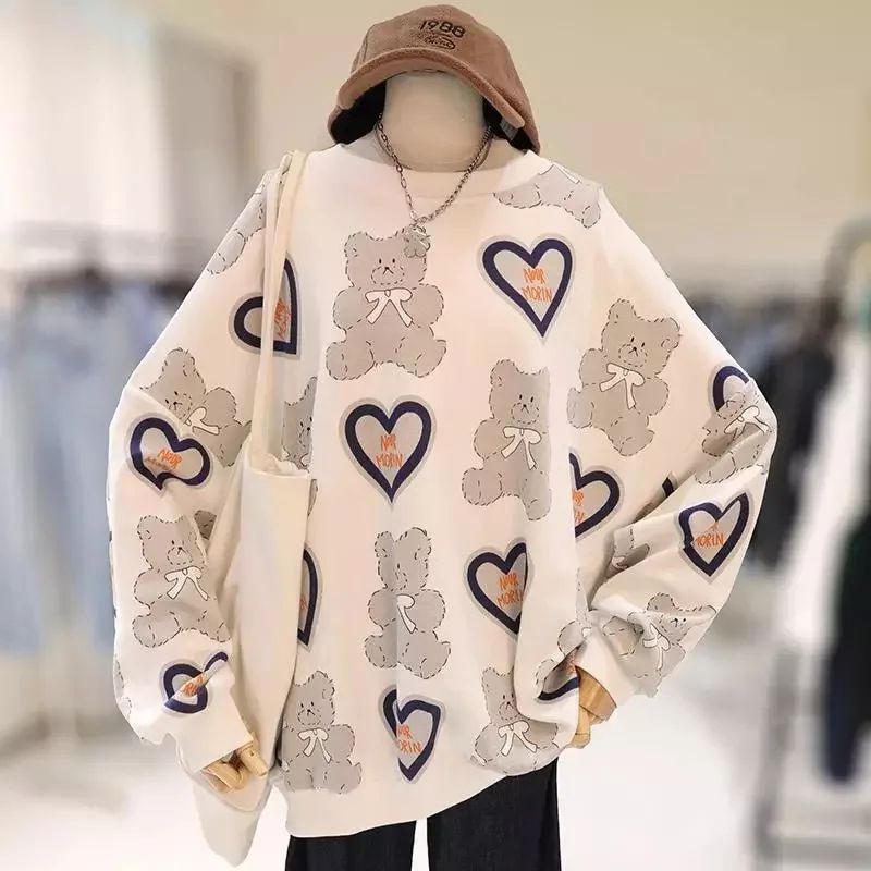 LOVE BEAR Sweater Lucu Oversize Wanita Size M.L.XL | Sweater Korean Style Wanita Oversize | Crewneck Sweater Lucu Wanita Oversize