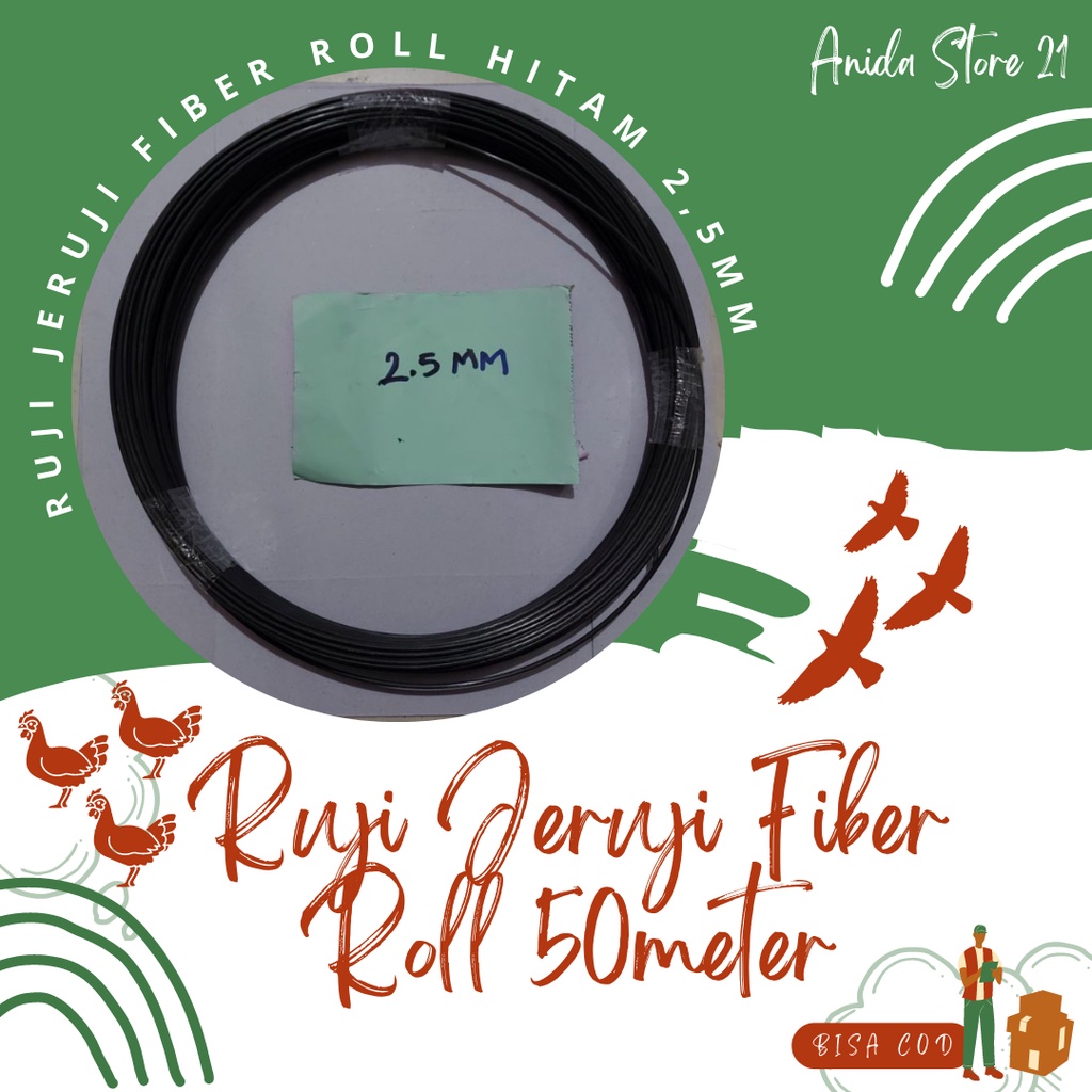 Ruji Jeruji Fiber Roll Warna Hitam Ukuran 2,5 mm Ruji fiber Hitam Panjang 50meter
