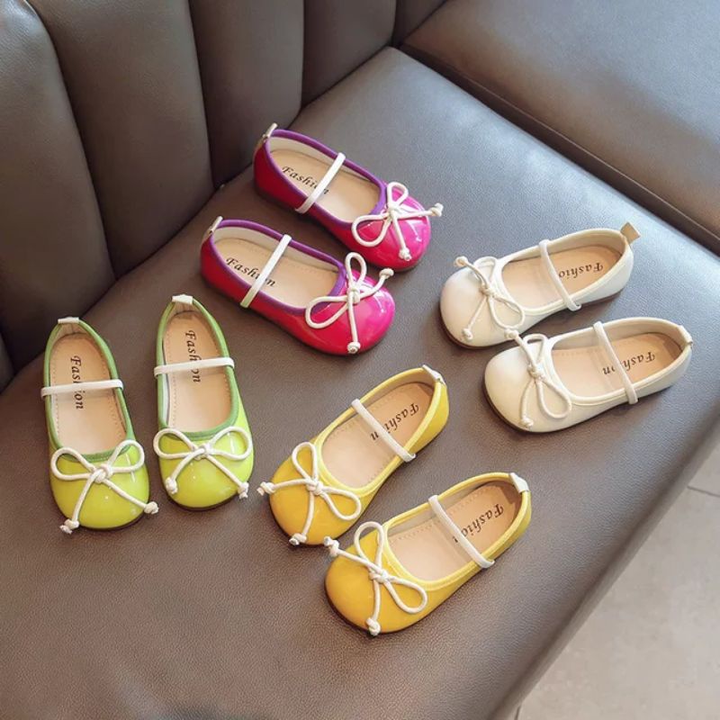 Minipetite SH2242 Sepatu flat shoes anak perempuan pita warna pink dan putih pesta Natal ringan lentur nyaman dipakai anak usia 6 bulan sd 12 tahun size 21 - 36