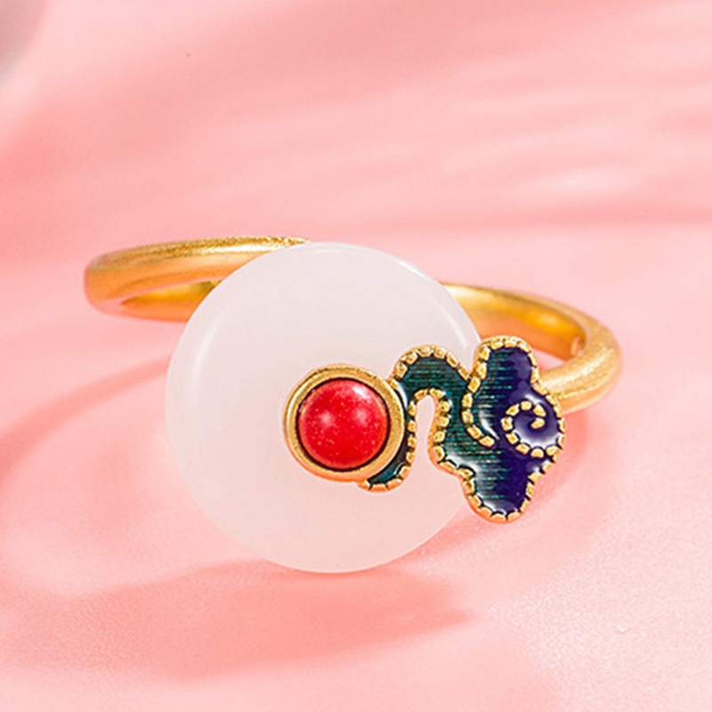 Fancyqube Cincin Giok Hetian Cloisonne Gaya Cina Kuno Untuk Aksesoris Perhiasan Wanita