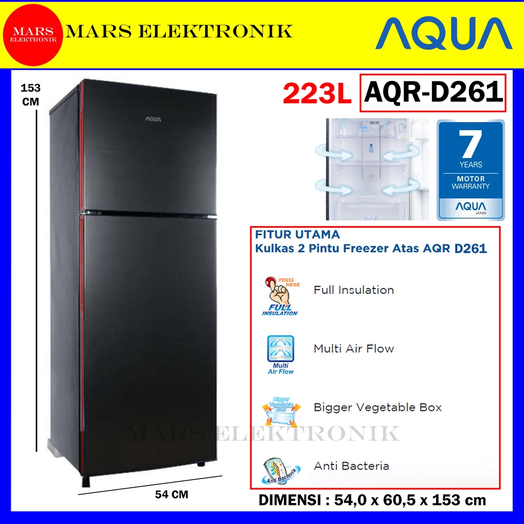 Jual Kulkas Aqua 2 Pintu Aqr D261 223 Liter Kulkas 2 Pintu Aqr D