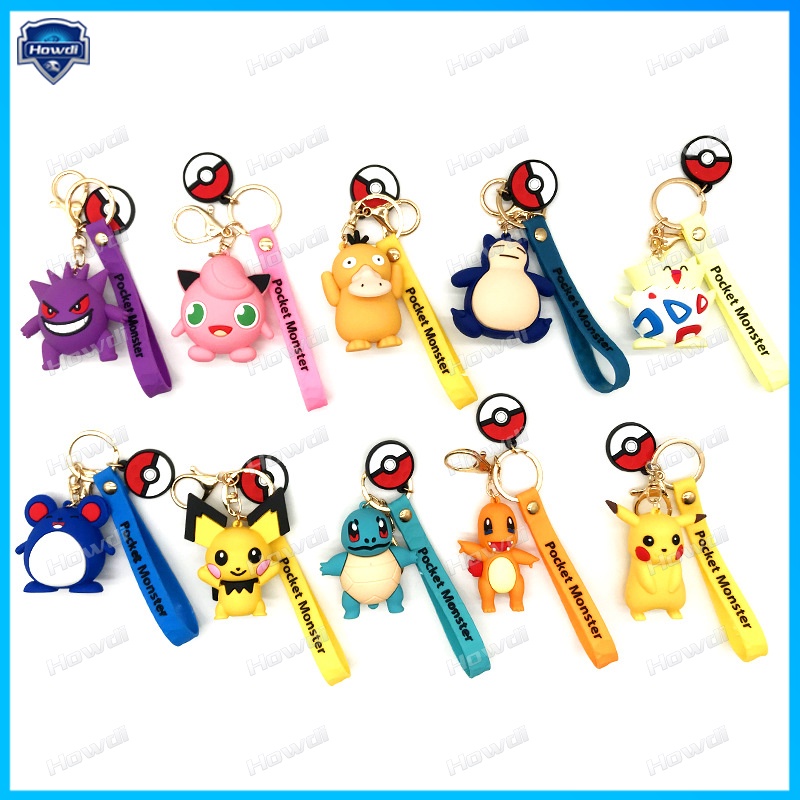 Pokemon Gantungan Kunci Action Figure Keyring TOMY Lucu Psyduck PVC Kartun Pokemon Figure Liontin Model Boneka Hadiah Mainan Anak