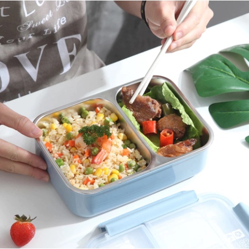 Kotak Bekal Makan Staom;ess steel 2 Sekat kotak makan Anti Tumpah Lunch Box Stainless Steel