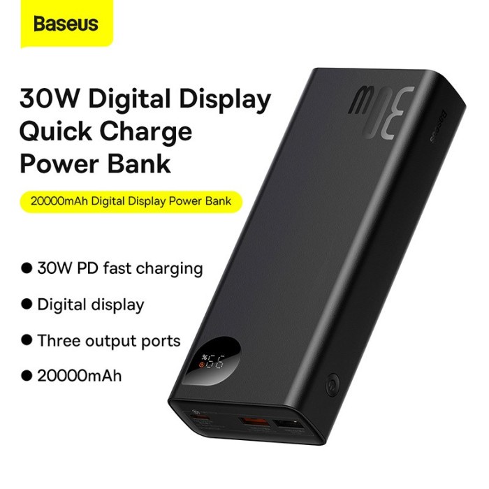 Baseus Adaman Metal Digital Display Quick Charge 22.5W Fast Charge 30W Powerbank 20000mAh Garansi Resmi