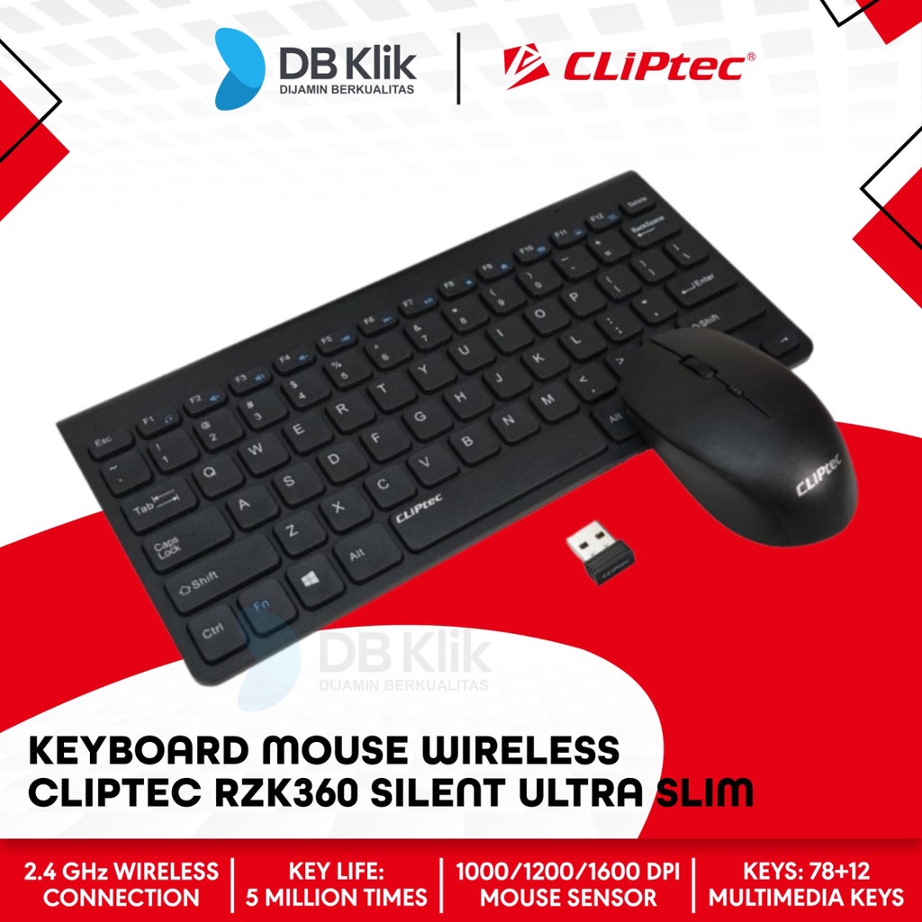 Keyboard Mouse CLIPtec RZK360 Wireless Silent Ultra Slim 1600DPI