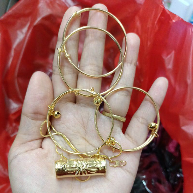 set gelang bayi warna kuning emas