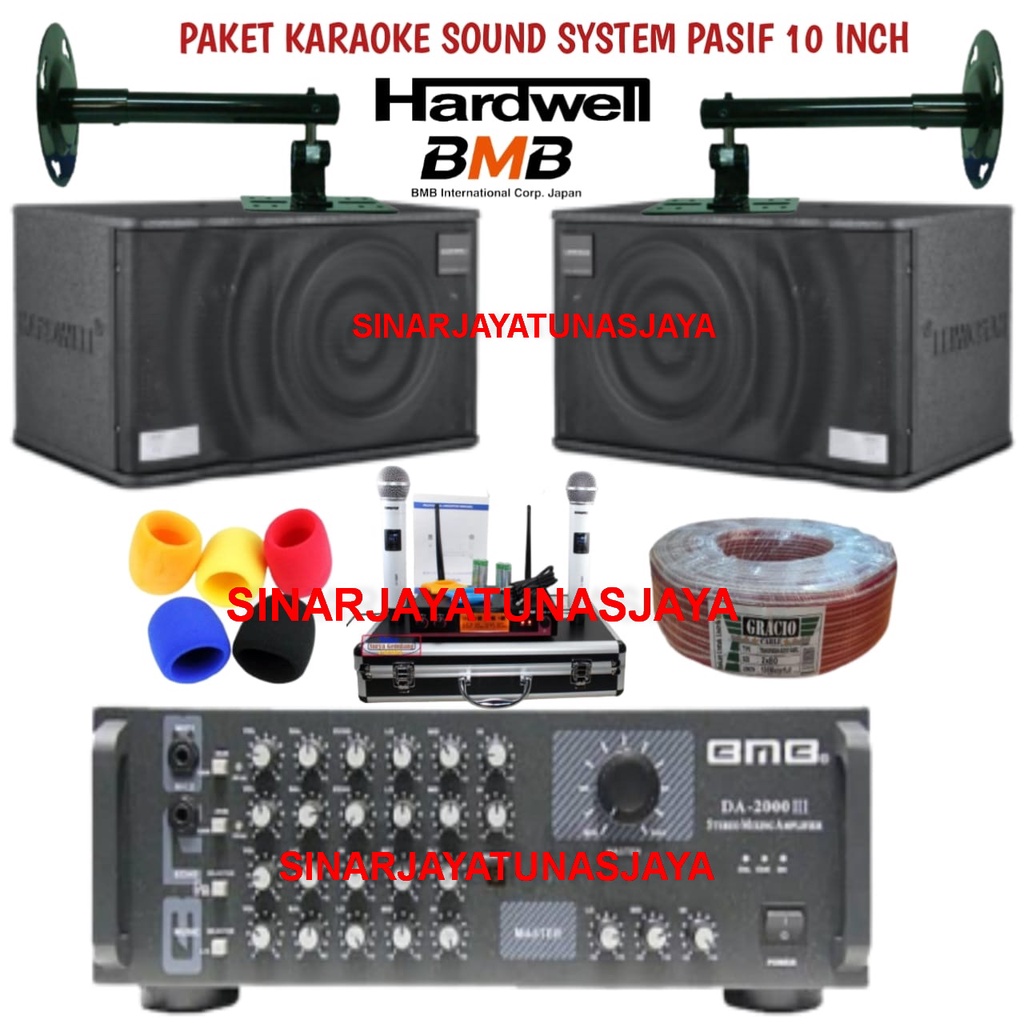 paket karaoke speaker pasif hardwell pmr10 +BMB DA 2000 III original plus mic wireless shure URD11 dll