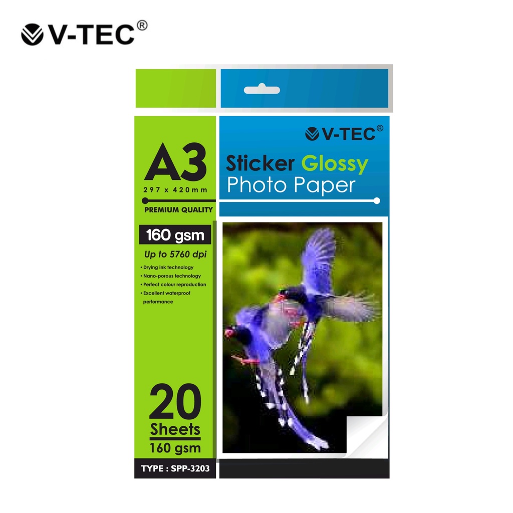 

Kertas Foto Stiker VTEC V-TEC Sticker Photo Paper A3 160 gsm 20 Sheet