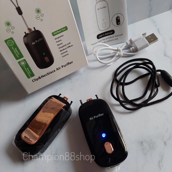 NEW personal ionizer air purifier portable clip on necklace anti virus - black