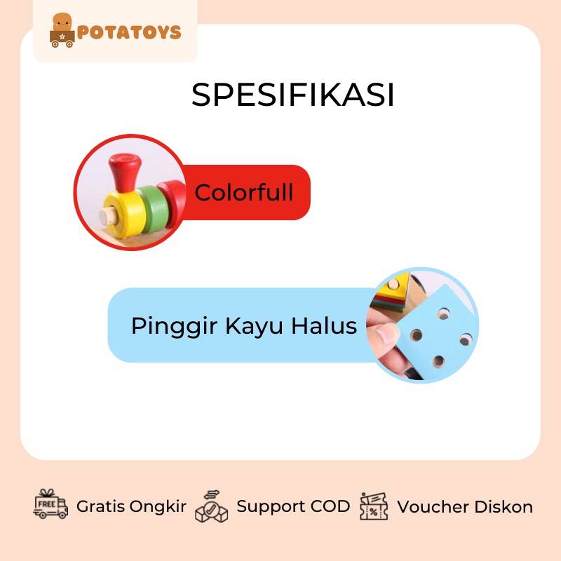 [ Potatoys ] Wooden Shape Matching Train / Mainan Kayu Kereta Balok Susun