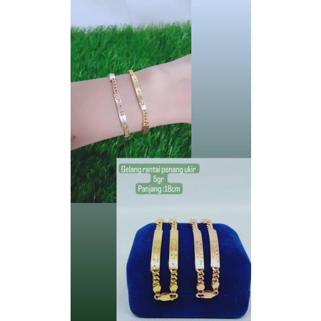 Gelang rantai penang ukir 4×/ gelang perak asli silver 925 lapis emas/ gelang fashion wanita terbaru