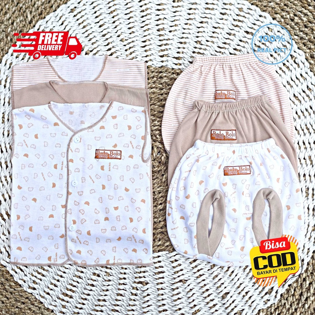 SALE 7.7 - 18 PCS Baju Bayi Celana Bayi Setelan Bayi Baju Bayi Newborn Baju Bayi Baru Lahir Kekinian Bolo-Bolo Serian COKLAT SUSU