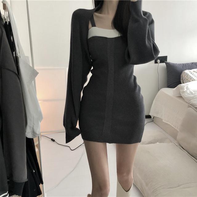 Red One-Piece Suit Pendek Rajutan Cardigan Wanita Lengan Panjang Bahasa Perancis Longgar Gaya Malas Kasual Selendang Jaket Sweater top