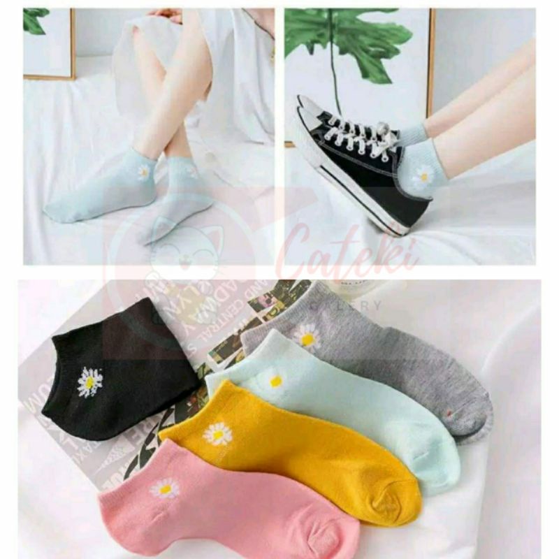 [CTK] PROMO Kaos Kaki Motif Bunga Wanita Kaos Kaki Pendek Fashion Flower Daisy Semata Kaki Ankle Sock