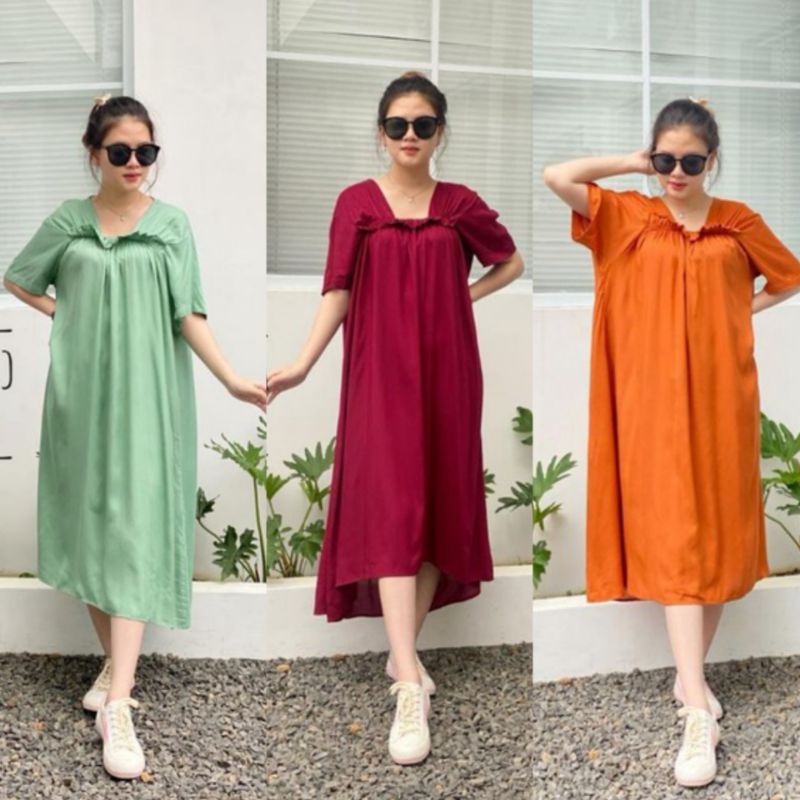 Zara Dress Polos Rayon Premium - Daster Virall - Daster Polos Jumbo - Midi Dress Korea - Home Dress 