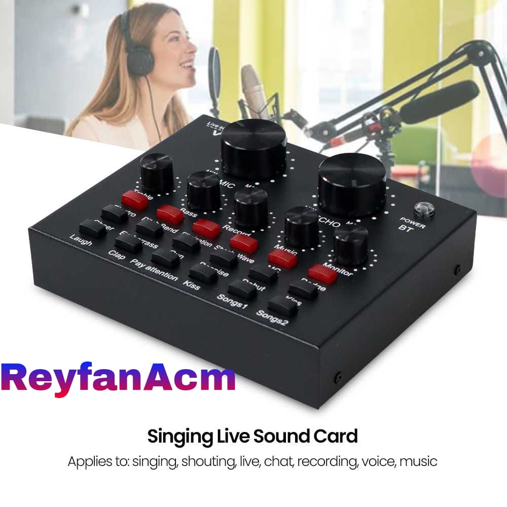 Satu Paket Sound Card V8 Live Broadcast Mixer Bluetooth Audio USB External / Soundcard Mixer Audio Karaoke HP