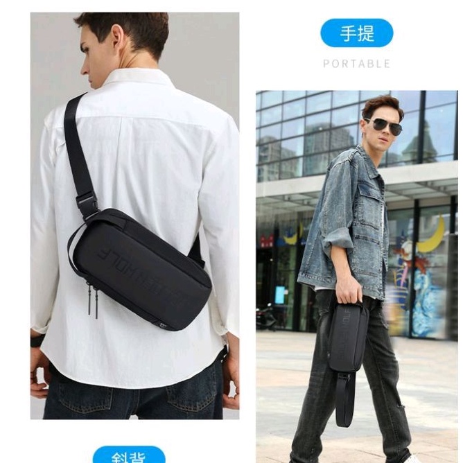 BANGE Tas Selempang Tahan Air Fashion Sling Bag Pria with Charger Slot - 6003 - Black