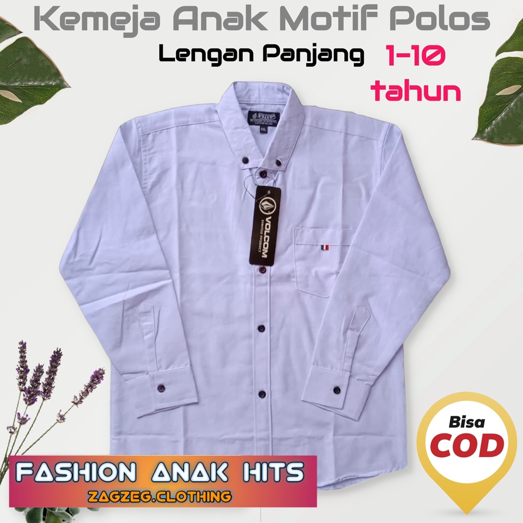 Zagzeg Clothing Kemeja Anak Laki Laki 1 2 3 4 5 6 7 8 9 10 Tahun Lengan PANJANG Bahan Katun Oxford Atsasan Baju Kemeja Hem Anak Cowok 1 2 3 4 5 6 7 8 9 10 Tahun Polos Murah