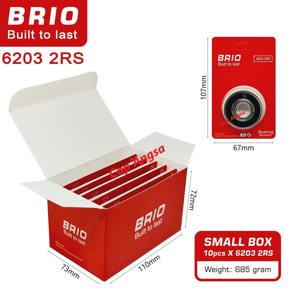 BRIO BEARING 6203 2RS 10pc KLAHER LAHER BERING KLAHAR LAHAR BANTALAN BOLA RODA DEPAN BELAKANG GEAR