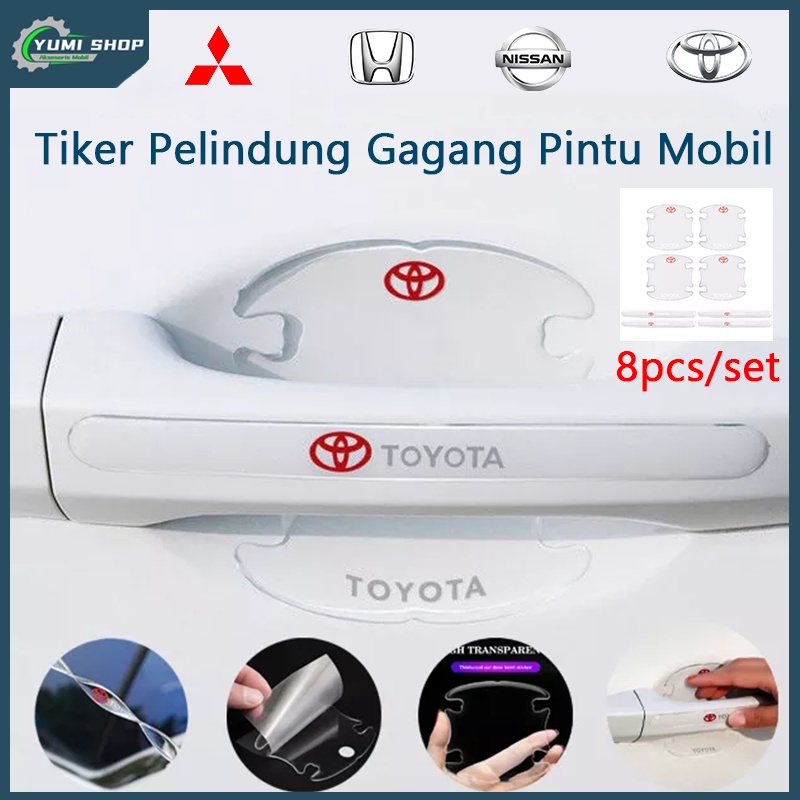 8pcs/set Stiker Pelindung Handle Mobil/Sticker Logo Toyota Pelindung/Transparan Pelindung Handle Pintu Mobil/stiker sticker logo pelindung anti lecet gores gagang/Pegangan pintu Anti gores/Mobil Car Door Bowl Guard Protector Stiker Pelindung