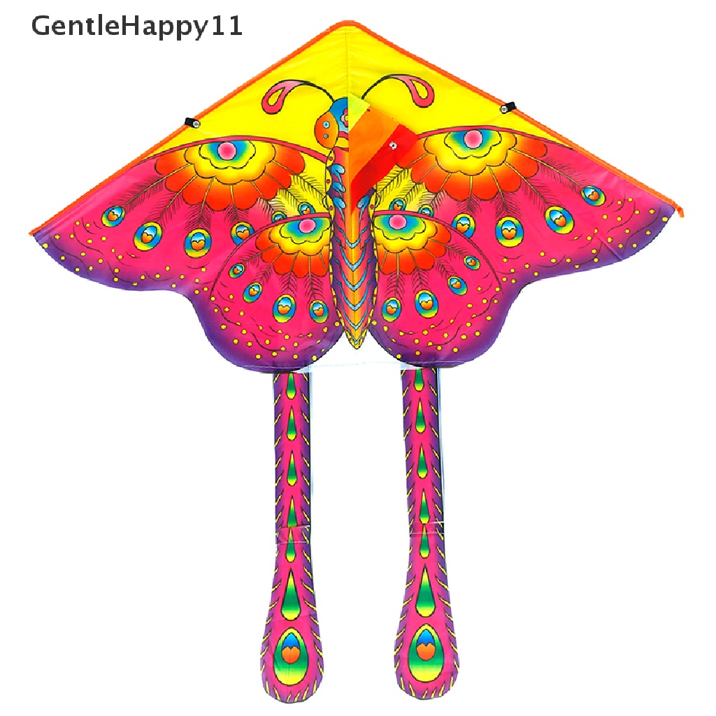 Gentlehappy 1Set 90 * 50cm butterfly printed long tail kite outdoor kite toy Dengan handle line id