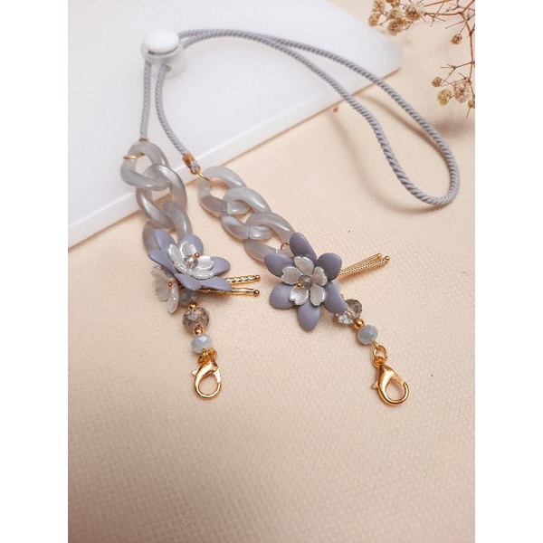 Strap Mask 2in1 Chain Flower | Strap Masker 2in1 Hijab | Konektor Masker