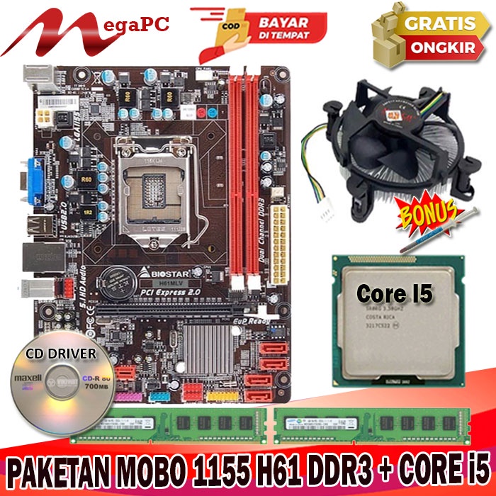 Paket Mainboard LGA 1155 H61 DDR3 + Core i5 3470 + FAN + RAM 8GB