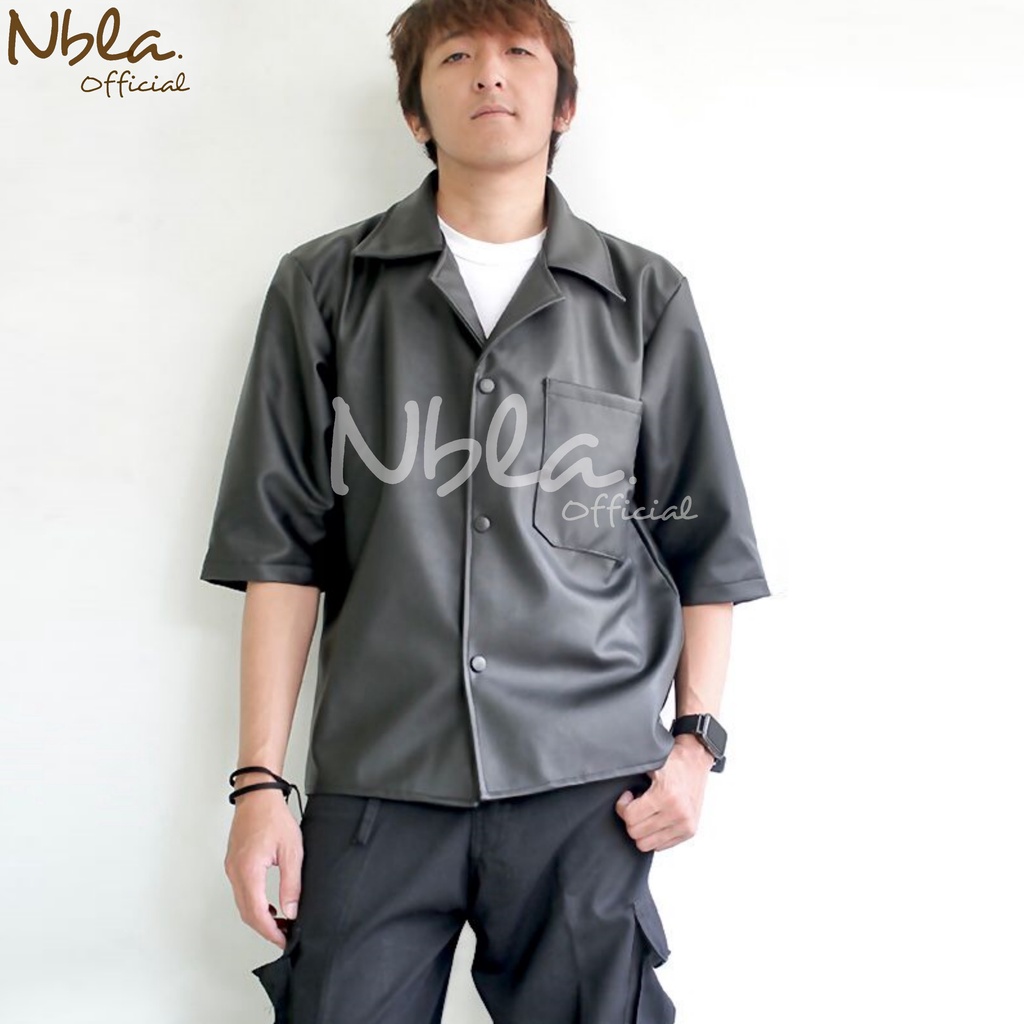 Kemeja Blazer Jaket Kulit Pria Outer Pria Casual Kemeja Kulit Pria Outer Cowok Leather Blazer Crop J