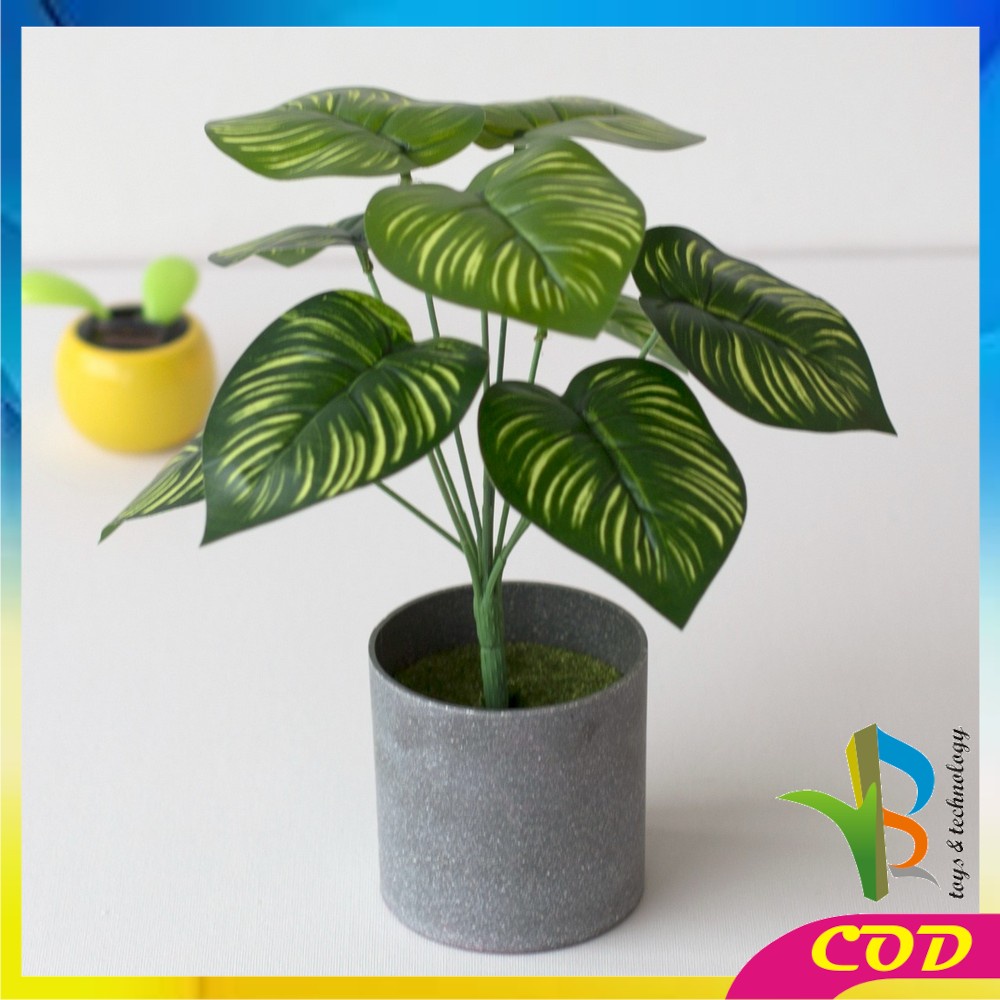 RB-C163 Ornamen Pot Tanaman Daun Plastik Hiasan Dekorasi Rumah Monstera Plastik Artificial Plant